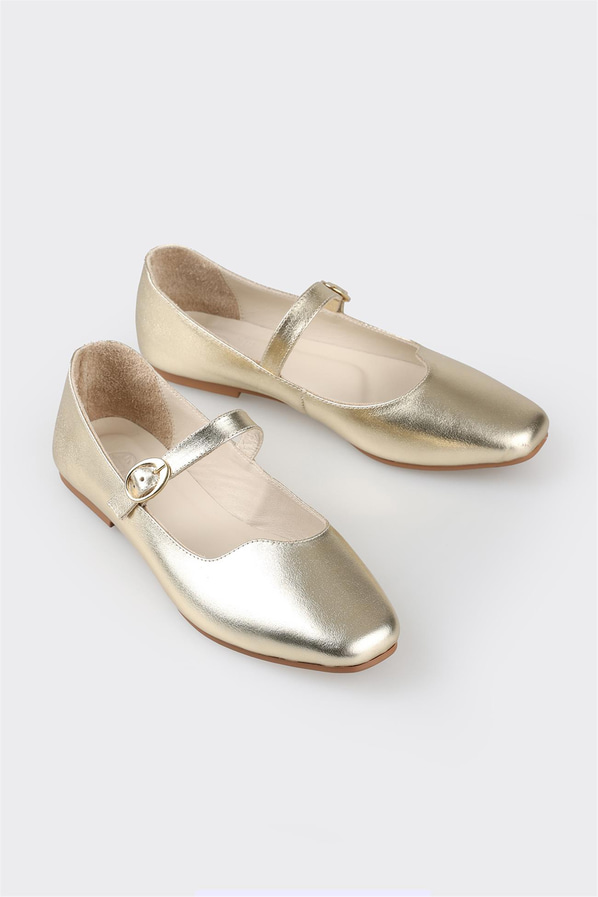 Gold deri kadın babet - Elle Shoes