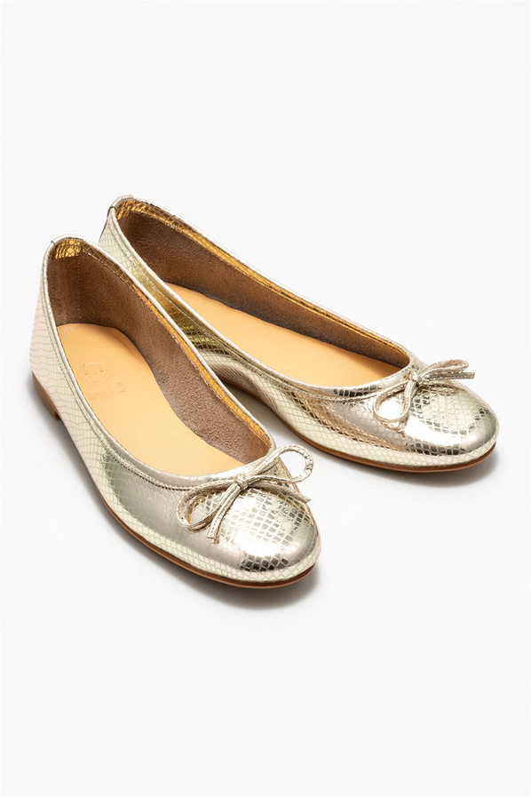Gold deri kadın babet - Elle Shoes