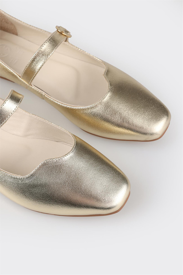 Gold deri kadın babet - Elle Shoes