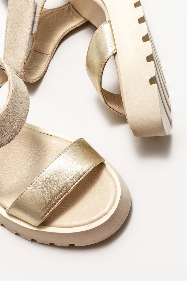 Gold deri dolgu topuklu kadın sandalet - Elle Shoes