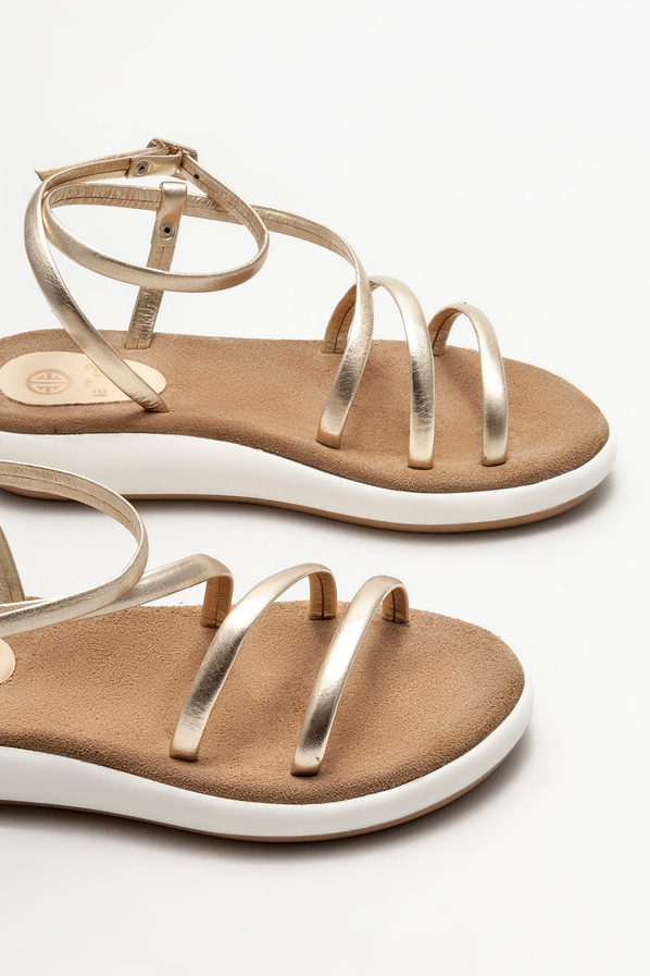 Gold deri dolgu topuklu kadın sandalet - Elle Shoes