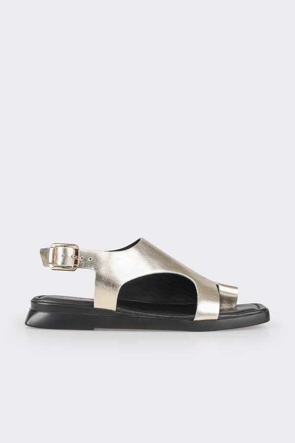 Gold deri düz kadın sandalet, ofis stili için - Elle Shoes