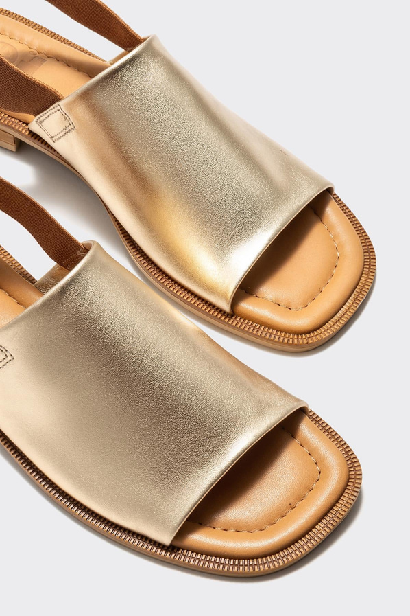 Gold deri düz kadın sandalet, klasik stil için - Elle Shoes