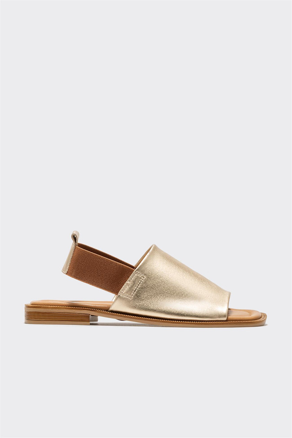 Gold deri düz kadın sandalet, klasik stil için - Elle Shoes