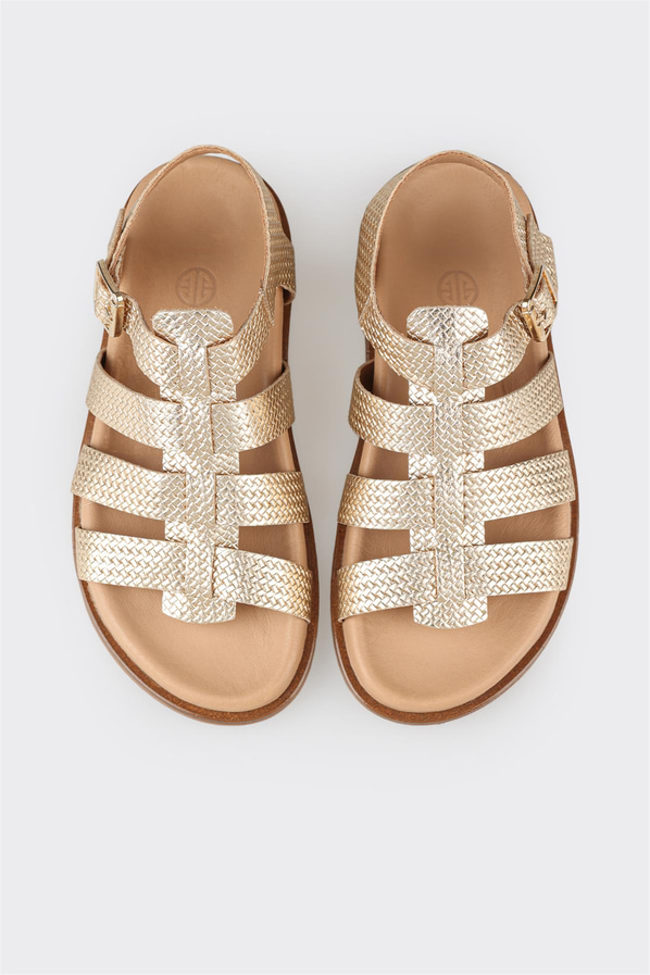 Gold altın deri düz kadın sandalet - Elle Shoes
