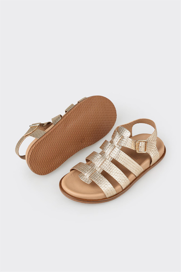 Gold altın deri düz kadın sandalet - Elle Shoes