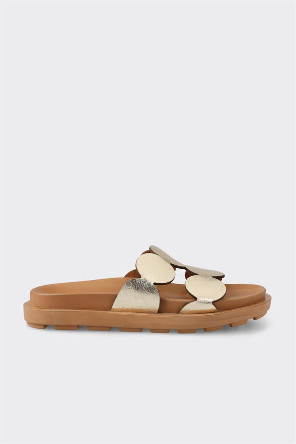 Gold altın deri düz kadın terlik, rahat kullanım için - Elle Shoes