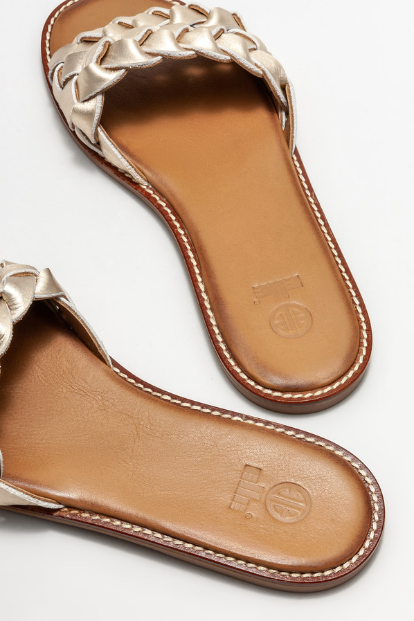 Gold deri düz kadın terlik - Elle Shoes