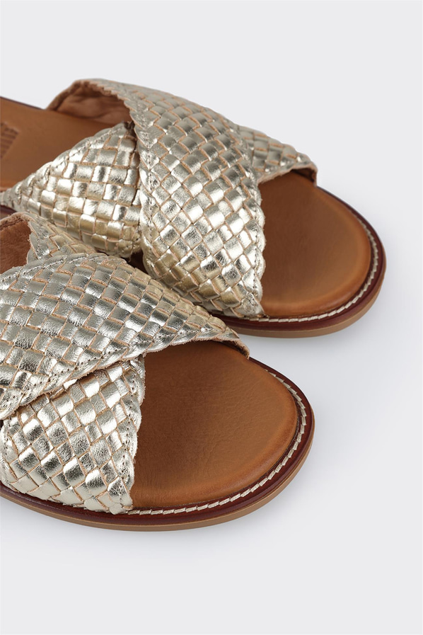 Gold deri düz kadın terlik - Elle Shoes