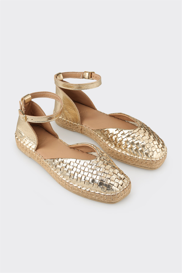 Gold deri kadın espadril - Elle Shoes