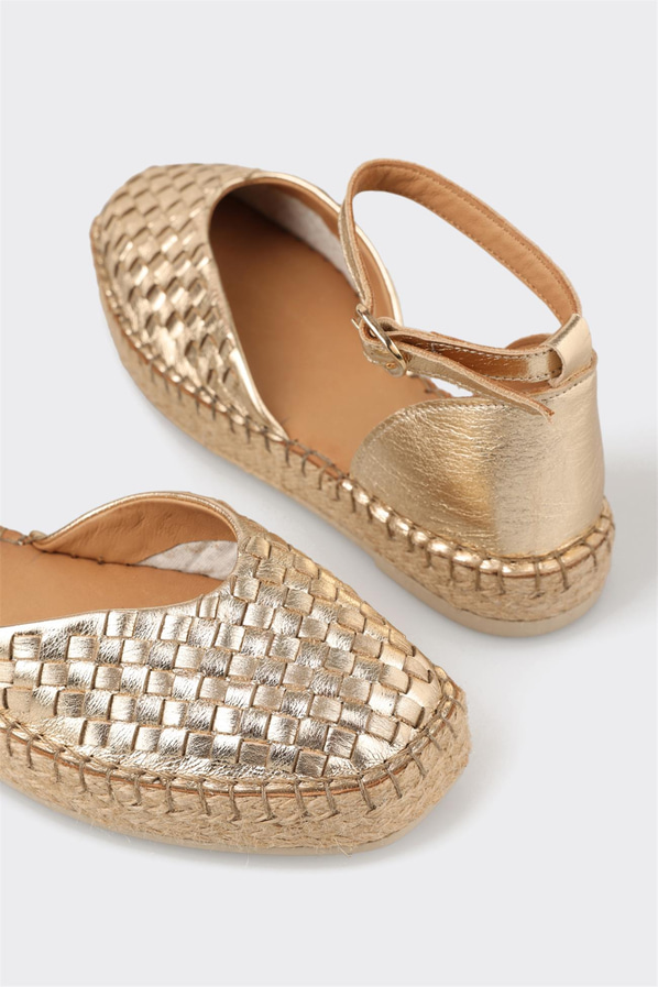 Gold Deri Kadın Espadril