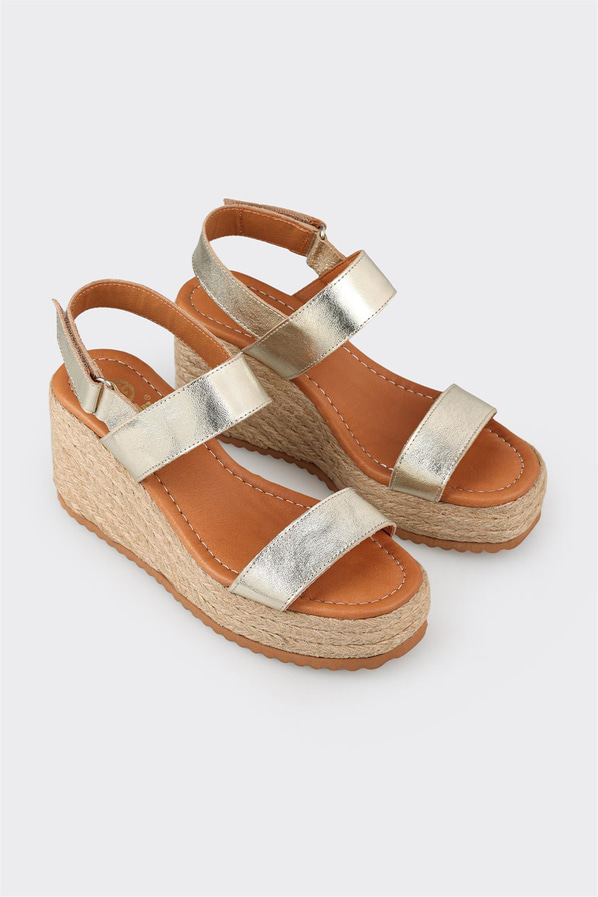Gold deri kadın espadril, rahat kullanım için - Elle Shoes