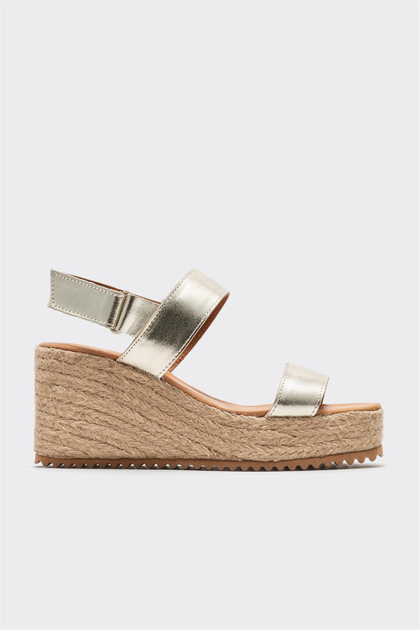 Gold deri kadın espadril, rahat kullanım için - Elle Shoes