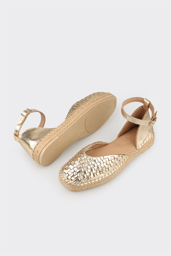 Gold deri kadın espadril - Elle Shoes