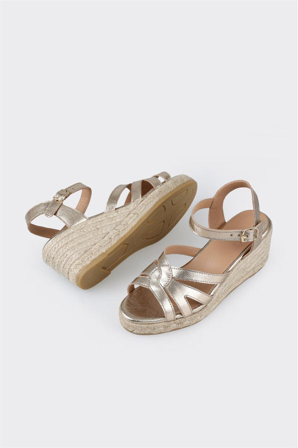 Gold deri kadın espadril - Elle Shoes