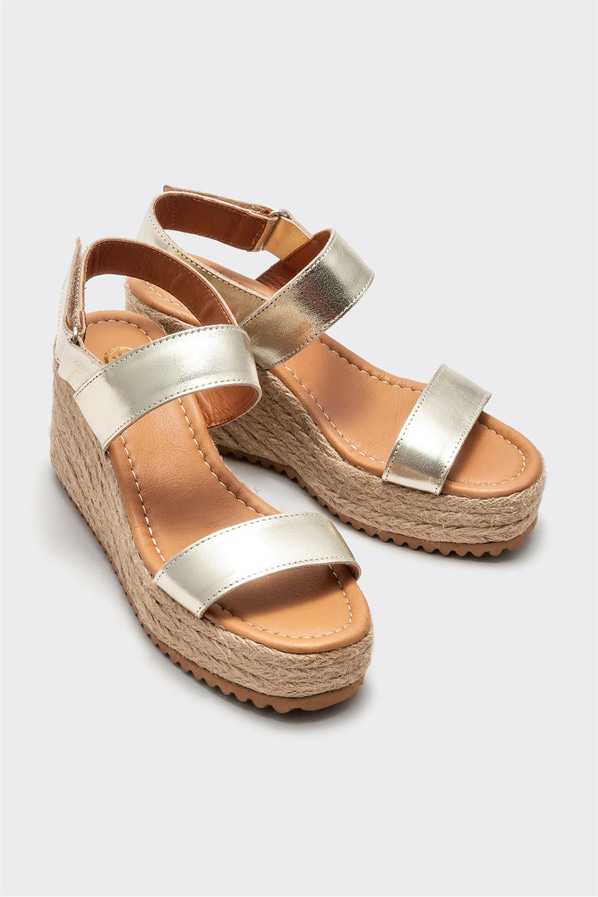 Gold deri kadın espadril, rahat kullanım için - Elle Shoes
