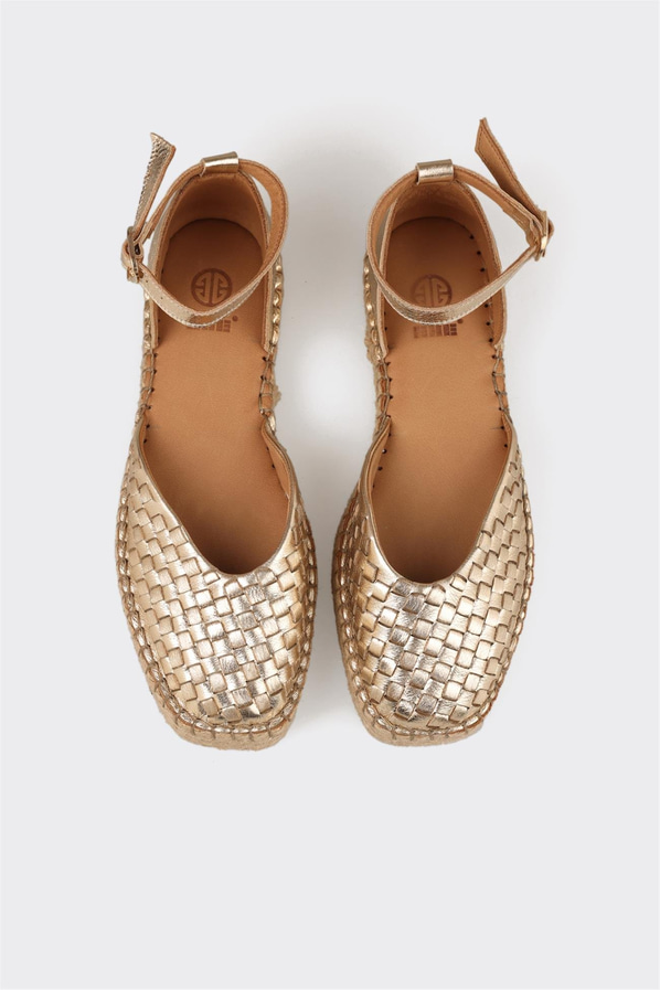 Gold Deri Kadın Espadril