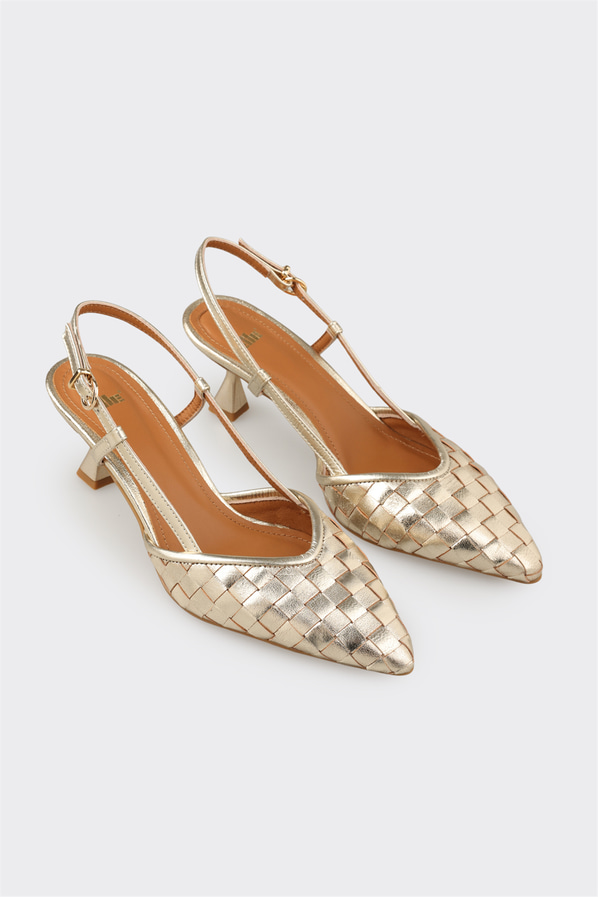 Gold deri kadın topuklu ayakkabı, günlük kullanım için - Elle Shoes