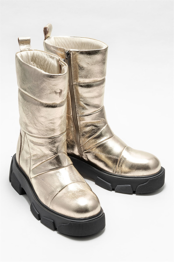 Gold deri kadın bot, günlük kullanım için - Elle Shoes