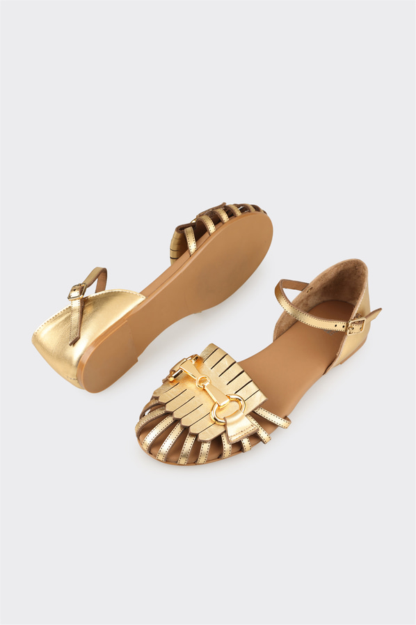 Gold deri kadın düz sandalet, günlük kullanım için - Elle Shoes