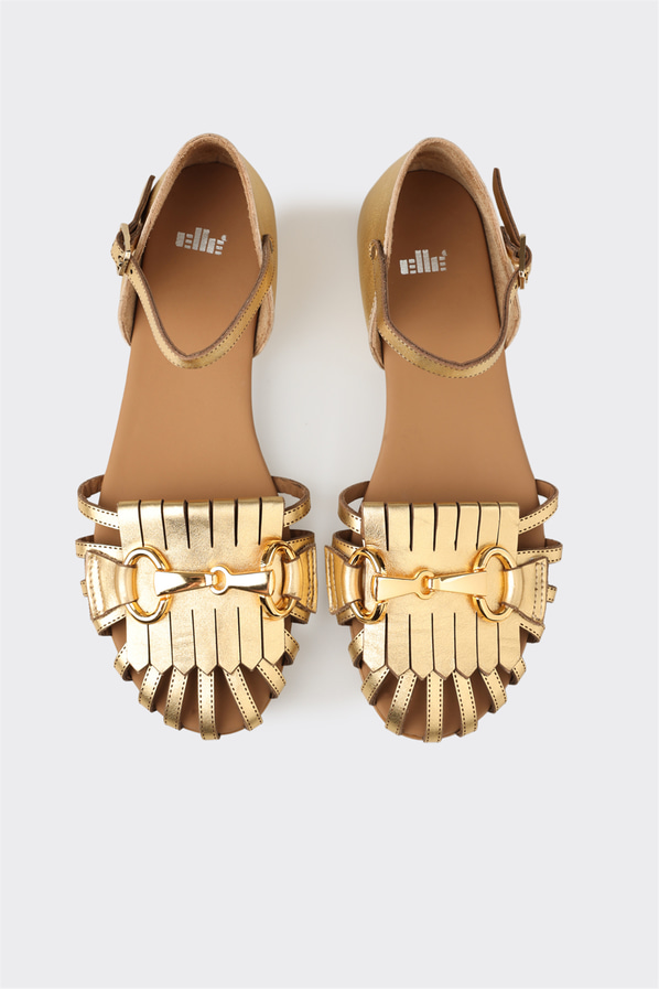 Gold deri kadın düz sandalet, günlük kullanım için - Elle Shoes