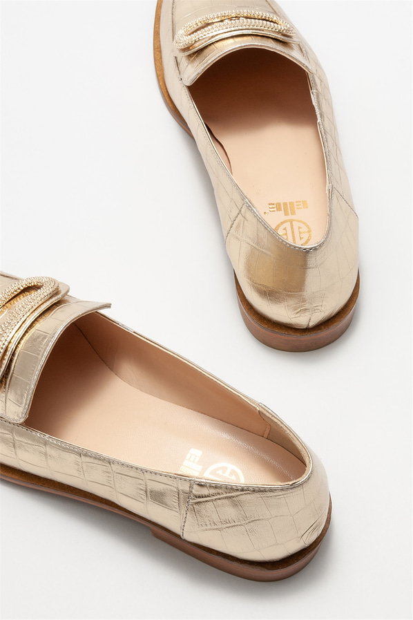 Gold deri kadın loafer - Elle Shoes