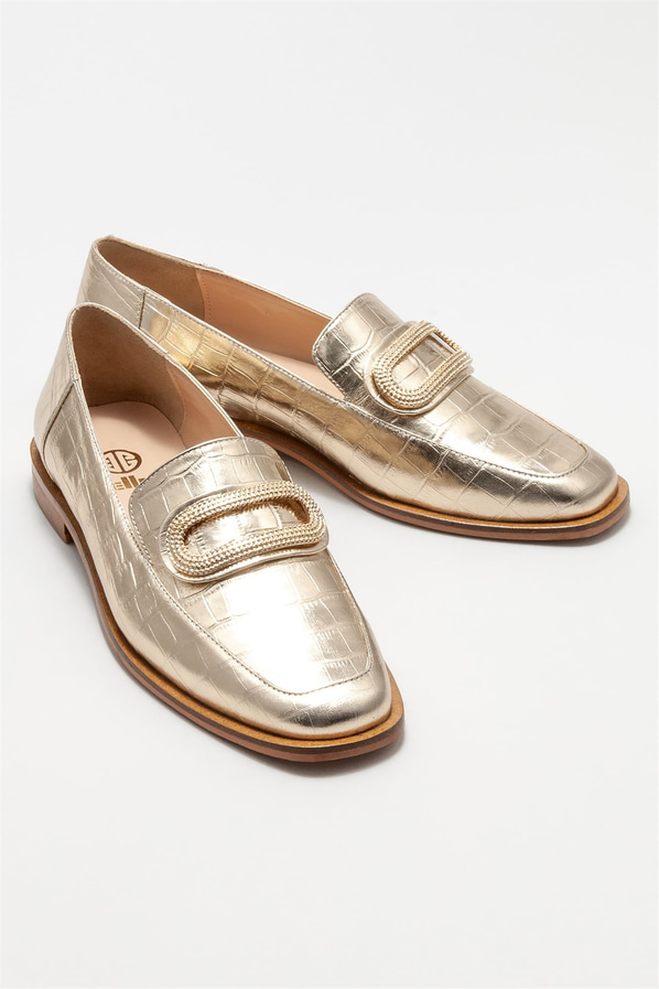 Gold deri kadın loafer - Elle Shoes