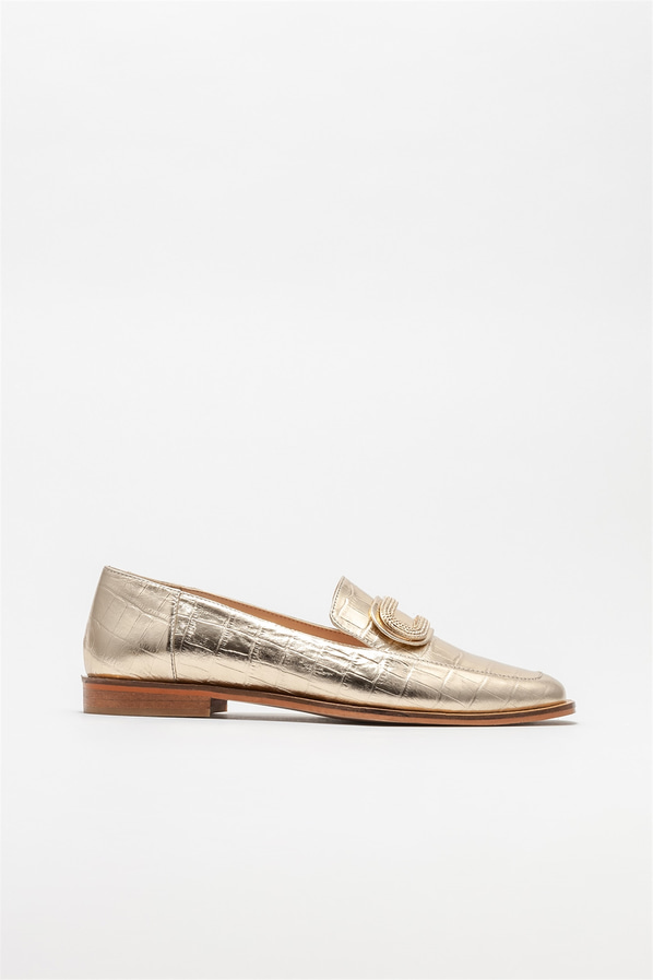 Gold deri kadın loafer - Elle Shoes