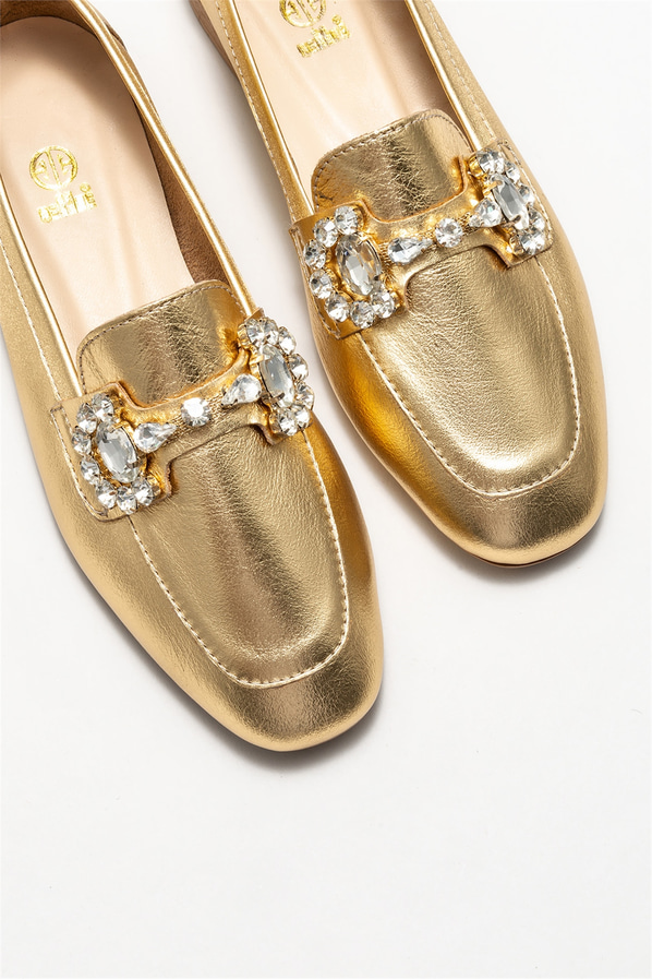 Gold deri kadın loafer - Elle Shoes