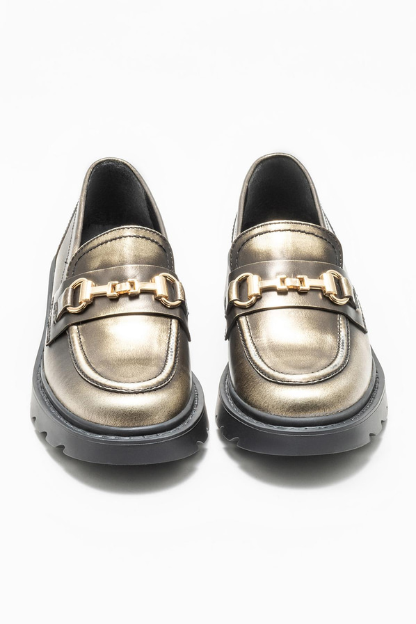 Gold deri kadın loafer - Elle Shoes
