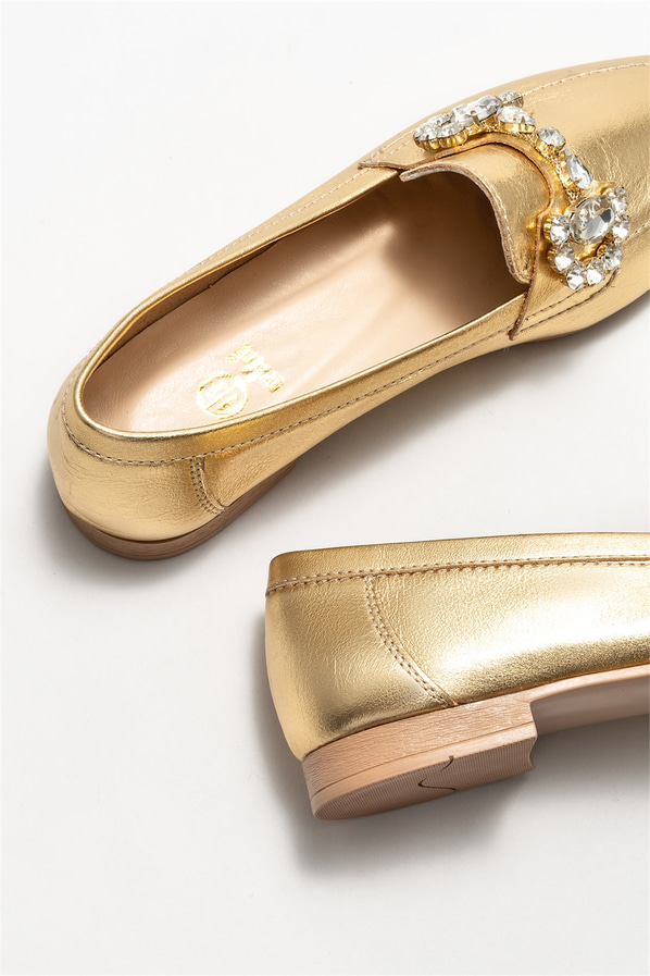 Gold deri kadın loafer - Elle Shoes