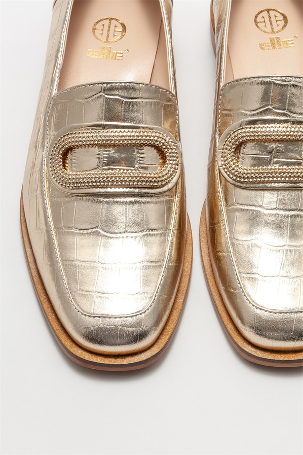 Gold deri kadın loafer - Elle Shoes