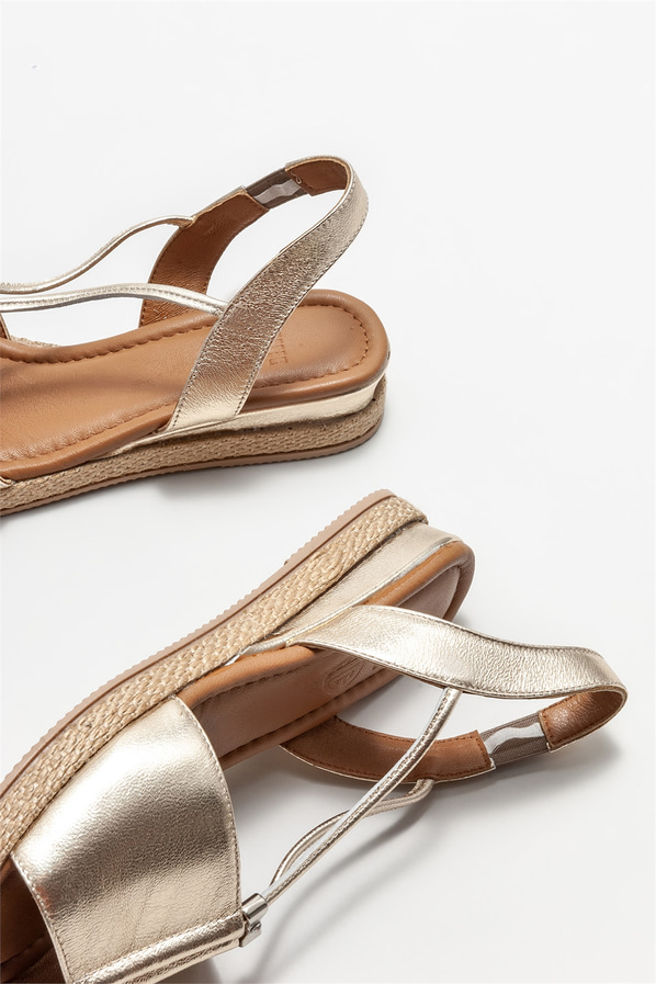 Gold deri kadın sandalet - Elle Shoes