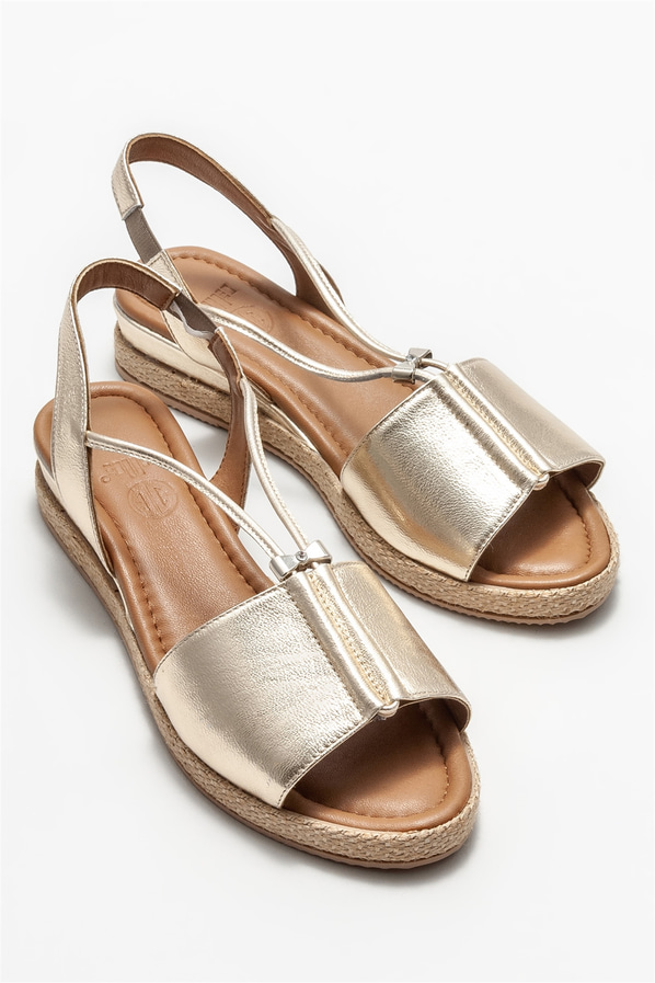 Gold deri kadın sandalet - Elle Shoes