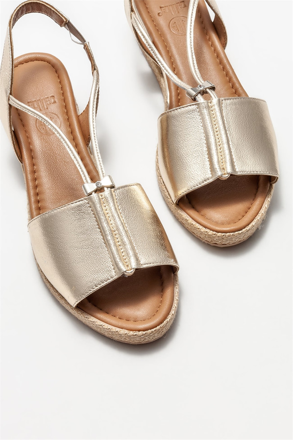 Gold deri kadın sandalet - Elle Shoes