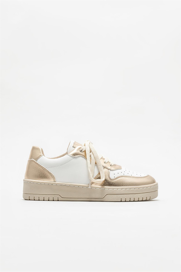 Gold deri kadın sneaker - Elle Shoes