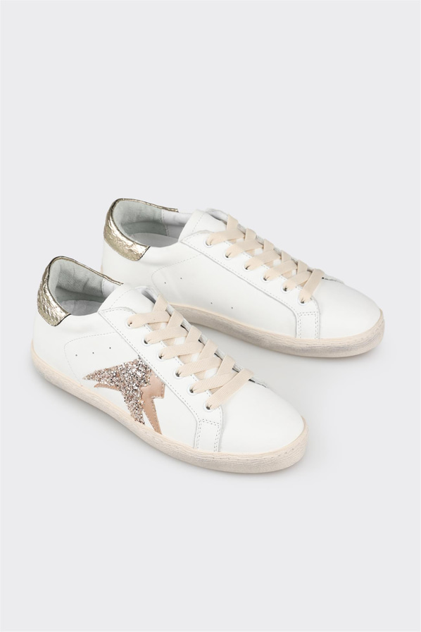 Gold deri kadın sneaker - Elle Shoes