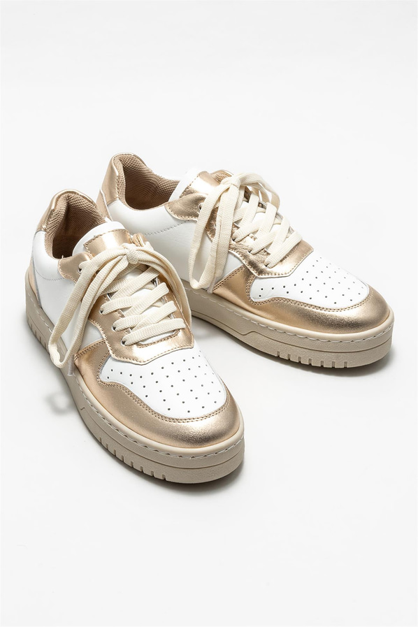 Gold deri kadın sneaker - Elle Shoes
