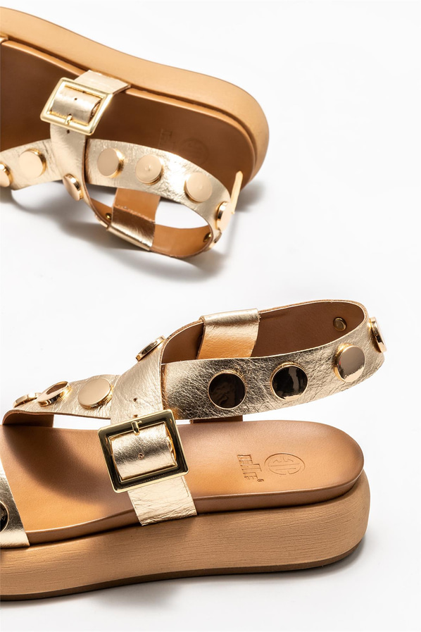 Gold deri kadın sandalet - Elle Shoes