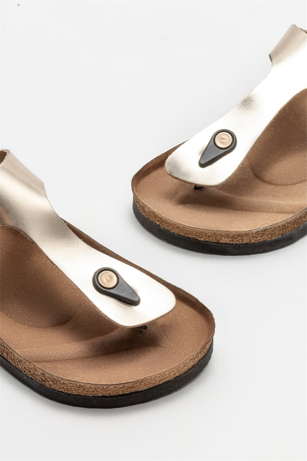 Gold deri kadın düz terlik - Elle Shoes