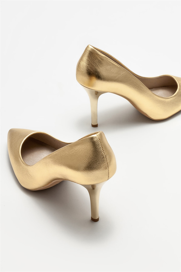 Gold deri kadın stiletto - Elle Shoes