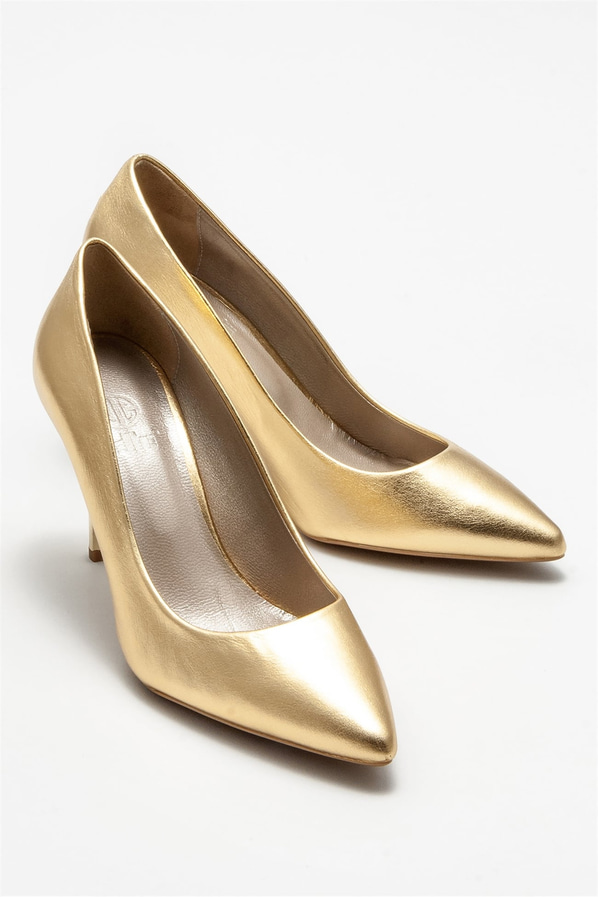 Gold deri kadın stiletto - Elle Shoes