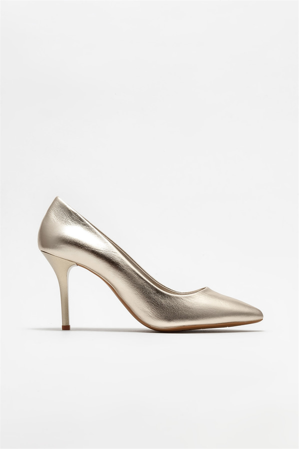 Gold deri kadın stiletto - Elle Shoes