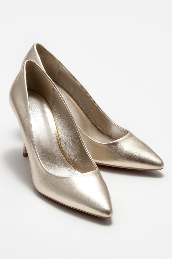 Gold deri kadın stiletto - Elle Shoes