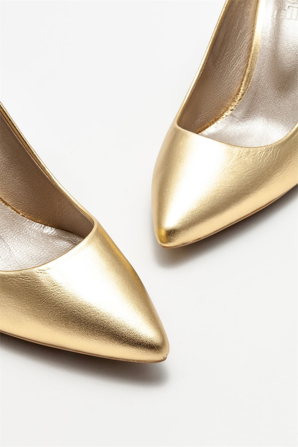 Gold deri kadın stiletto - Elle Shoes