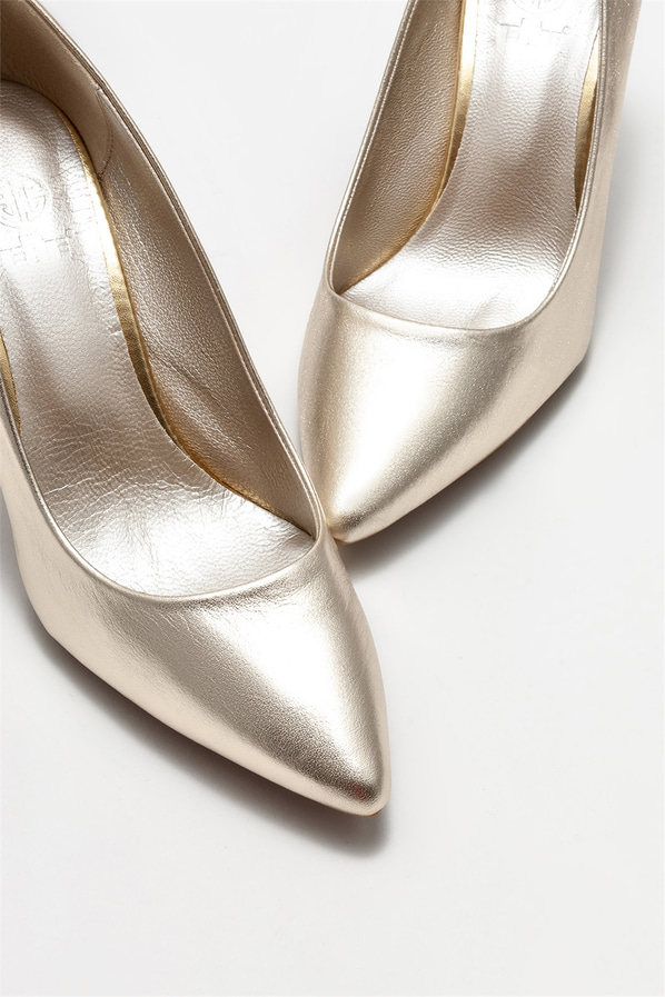 Gold deri kadın stiletto - Elle Shoes