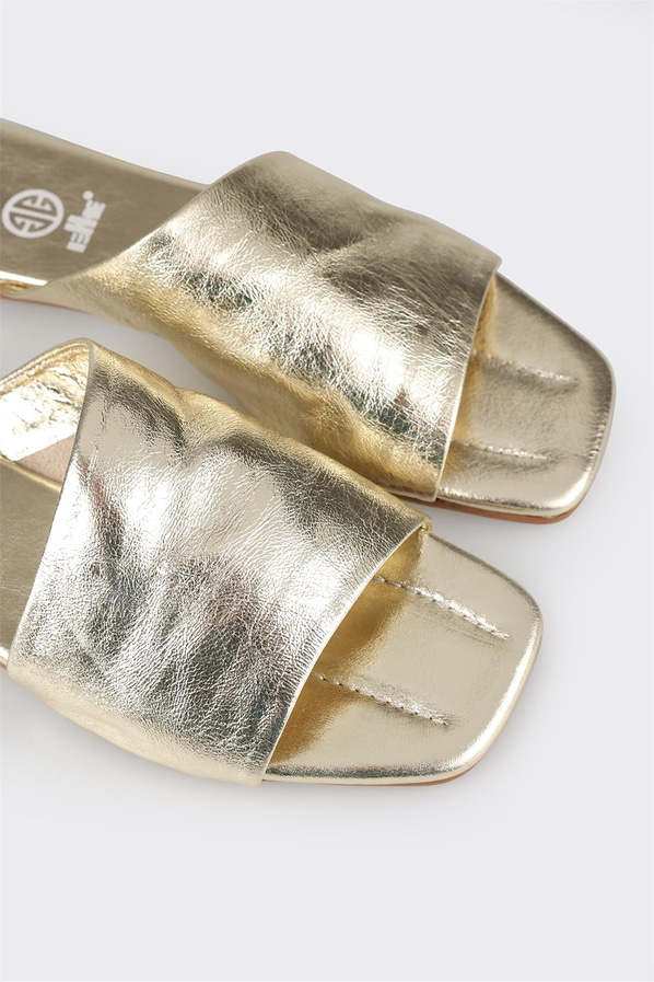 Gold deri kadın düz terlik - Elle Shoes