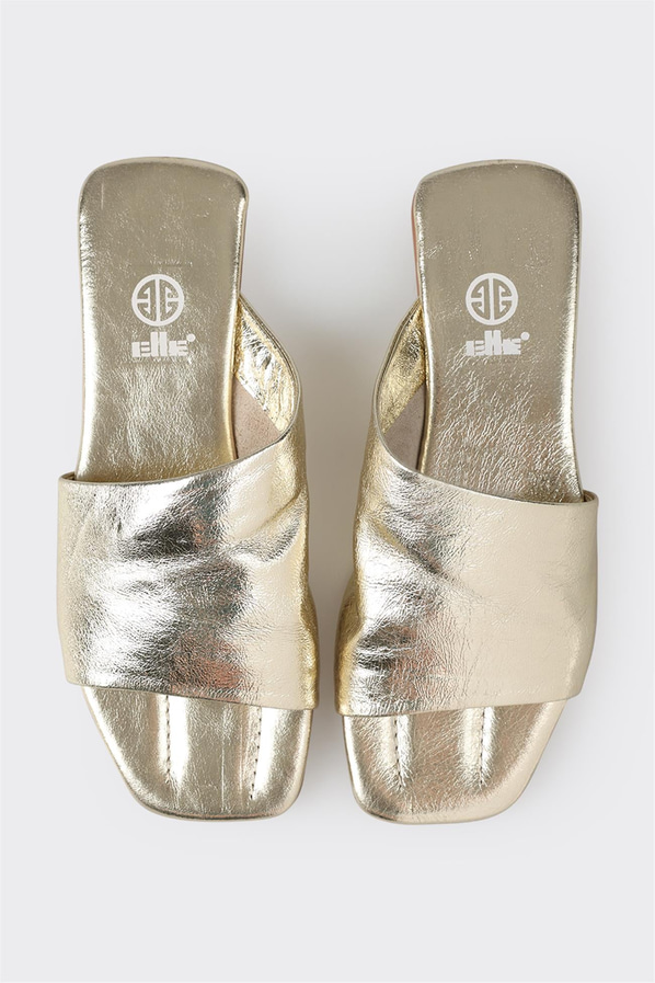 Gold deri kadın düz terlik - Elle Shoes