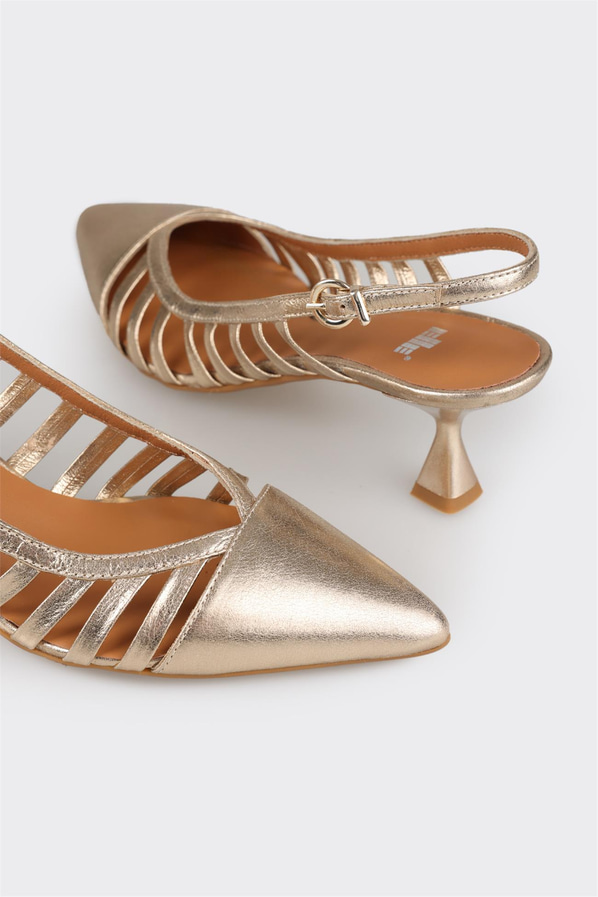 Gold deri topuklu kadın ayakkabı - Elle Shoes