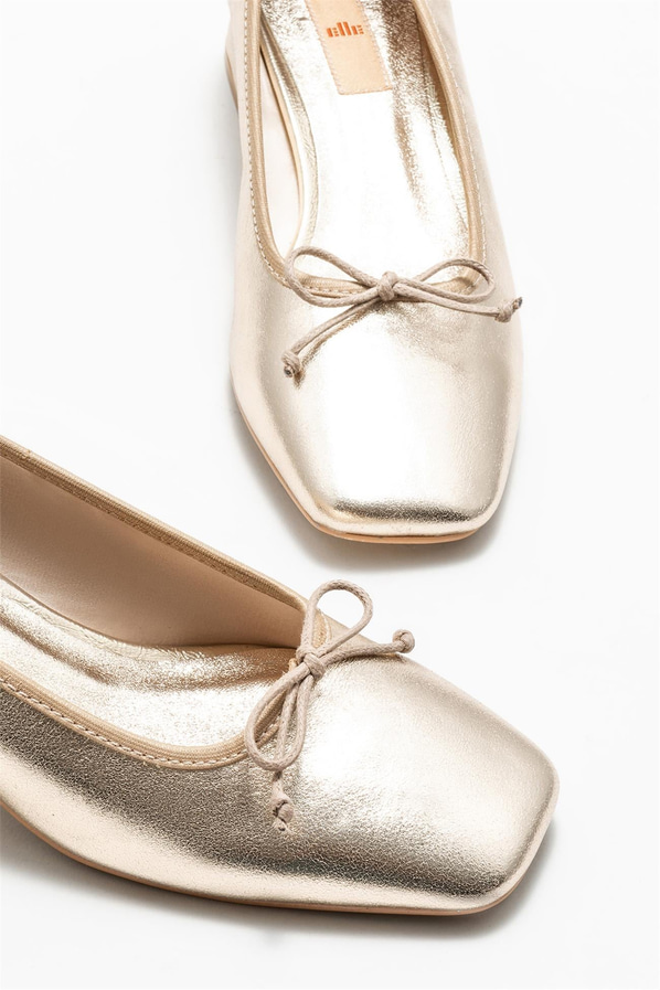 Gold deri topuklu kadın ayakkabı - Elle Shoes
